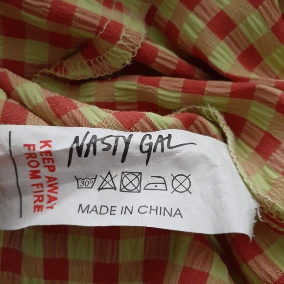 Nasty Gal Crop Top Orange & Chartreuse Seersucker Covered Button Detail 4 - Picture 7 of 7